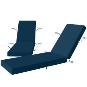 Set of 2 Chaise Lounge Cushion, 4" Thick Outdoor Lounge Chair Cushions with Ties for Patio, 21" x 72 ", Navy Blue (Option: Blue-510x440x340 mm)