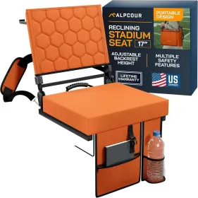Alpcour Folding Reclining Stadium Seat With Back Support For Bleachers (Option: Orange-17Wide)
