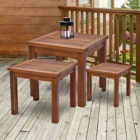 3 Piece Outdoor Side Nesting Table Patio Set with Acacia Build & Multi-Functional Design (Option: Teak-970x500x160 mm)