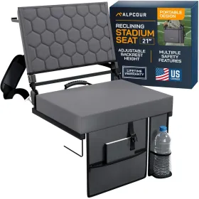 Alpcour Folding Reclining Stadium Seat With Back Support For Bleachers (Option: Grey-21Wide)