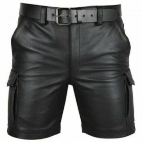 New Product Best-selling Hot Sale Solid Color PU Casual Men's Short Leather Pants Shorts (Option: Black-XL)