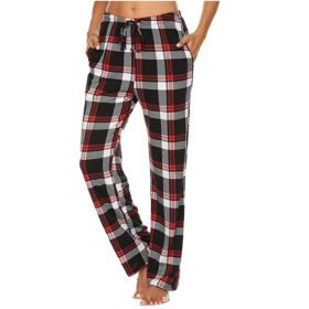 Women's Stretch Plaid Casual Pants With Pockets (Option: Wine Reddish Black-XXL)